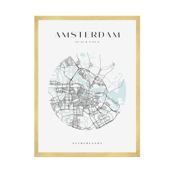 Poster Amsterdam city map circle 40X50 cm + gold frame