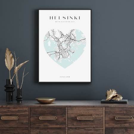 Poster Helsinki city map heart 40X50 cm + gold frame