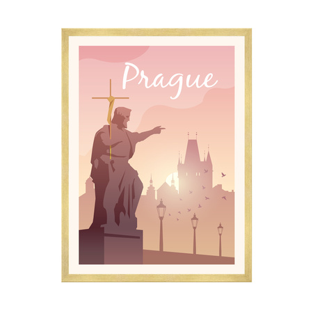 Poster of the City of Prague 40X50 cm + gold frame