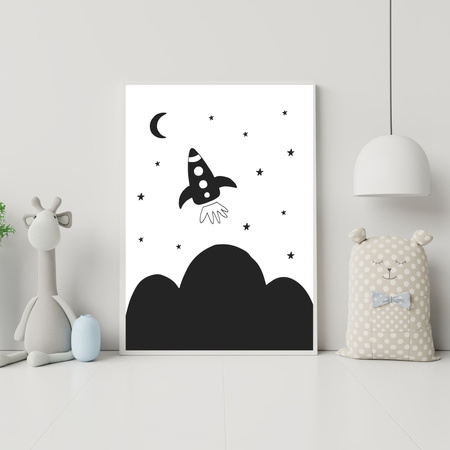 Poster Children's Rocket 40X50 cm + gold frame