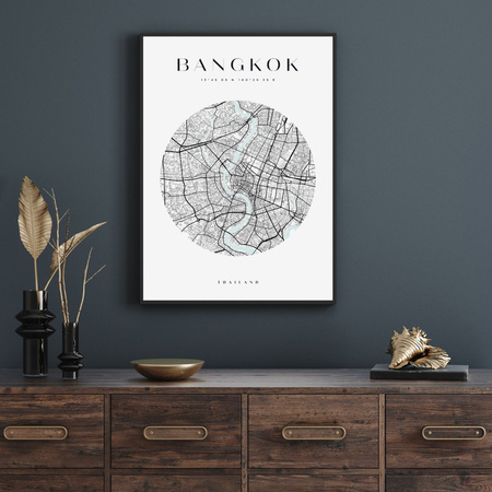 Poster Bangkok city map circle 40X50 cm + gold frame