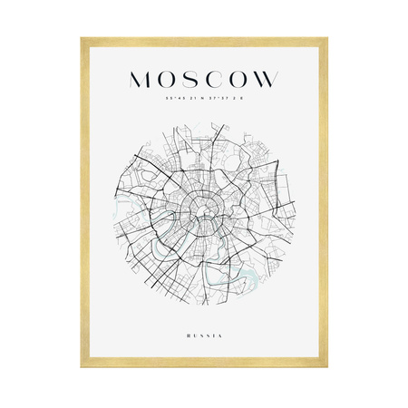 Poster Moscow city map circle 40X50 cm + gold frame