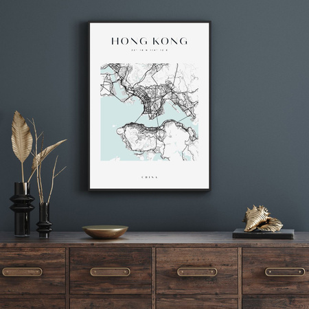 Poster Hong Kong city map square 40X50 cm + gold frame
