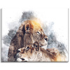 Canvas Print Modern Art Lion Pair Nature 100x80 cm