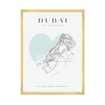 Poster Dubai city map heart 40X50 cm + gold frame