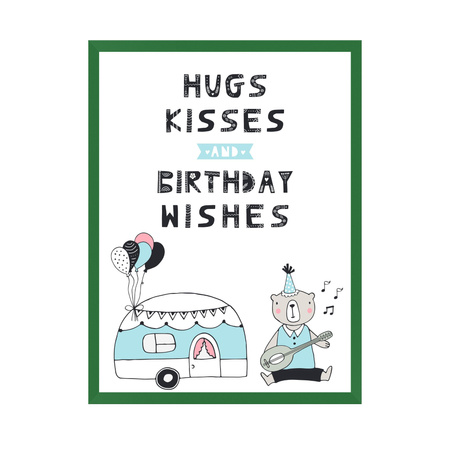 Hugs kisses Birthday Poster 24X30 cm + green frame