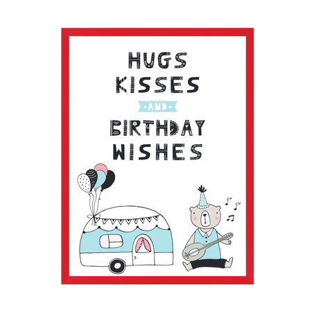 Hugs kisses Birthday Poster 30X40 cm + red frame