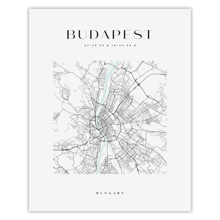Poster Budapest city map square 40X50 cm + gold frame