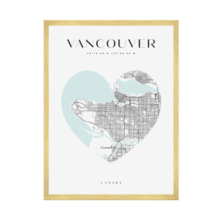 Poster Vancouver city map heart 40X50 cm + gold frame