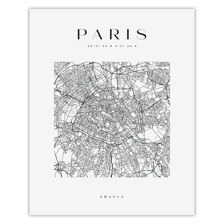 Poster Map of the city of Paris square 40X50 cm + gold frame