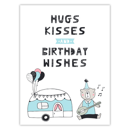 Hugs kisses Birthday Poster 30X40 cm + turquoise sea frame