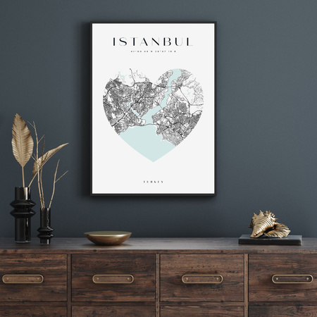 Poster Istanbul city map heart 40X50 cm + gold frame