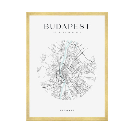 Poster Budapest city map circle 40X50 cm + gold frame