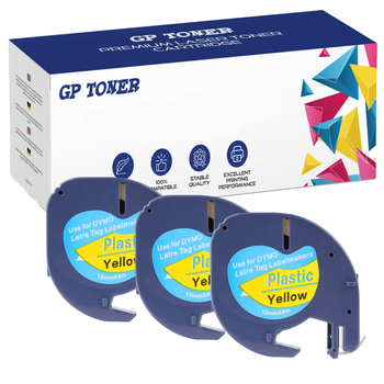 3x Dymo LetraTag 59423 Tape 12mm x 4m Yellow Plastic - replacement GP-DY59423 x3