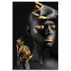 Canvas Print Black Woman Golden Lips Art 80x120 cm