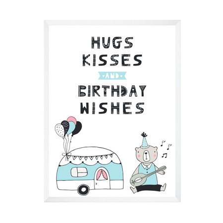 Hugs kisses Birthday Poster 30X40 cm + white frame