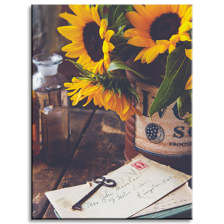 Canvas Print Botany Sunflowers Letters Key 30x40 cm
