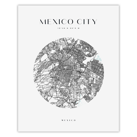 Poster Map of Mexico City circle 40X50 cm + gold frame