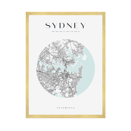 Poster Sydney city map circle 40X50 cm + gold frame