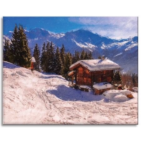 Canvas Print Cottage in the Snowy Mountains Winter 100x80 cm