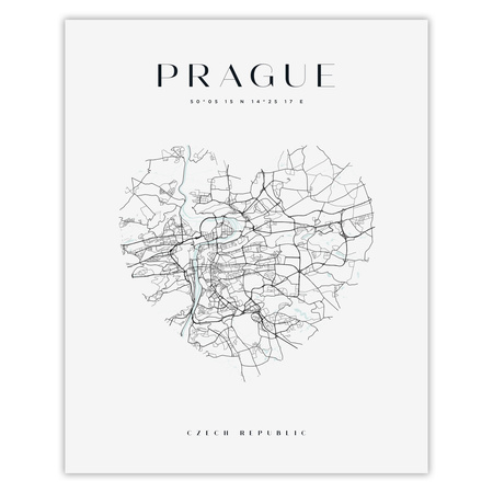 Poster Prague city map heart 40X50 cm + gold frame