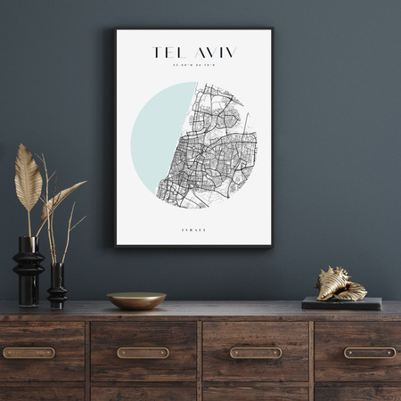 Poster Tel Aviv city map circle 40X50 cm + gold frame