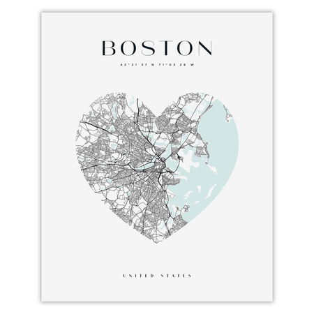 Poster Boston city map heart 40X50 cm + gold frame