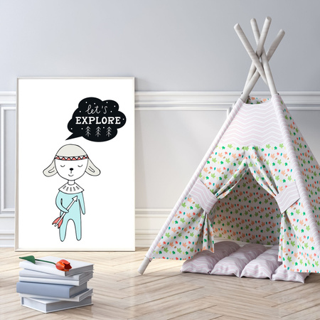 Children's poster Let's explore 40X50 cm + silver frame