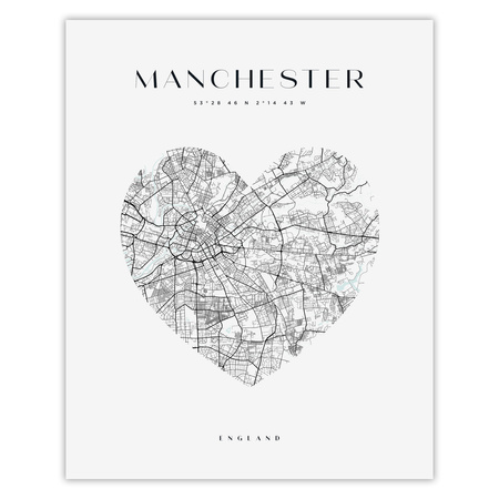 Poster Manchester city map heart 40X50 cm + gold frame