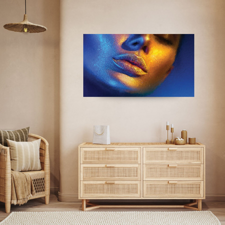Canvas Print Woman Face Golden Lips Art 100x80 cm