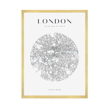 Poster London city map circle 40X50 cm + gold frame