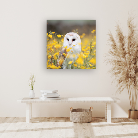 Canvas Print White Owl Flowers Nature Meadow 90x90