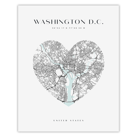 Poster Washington city map heart 40X50 cm + gold frame