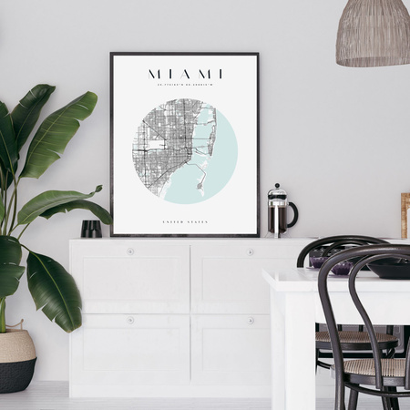 Poster Miami city map circle 40X50 cm + gold frame