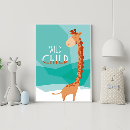 Children's poster Wild child Giraffe 21X29.7 cm + gray stone frame
