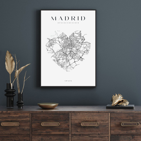 Poster Madrid city map heart 40X50 cm + gold frame