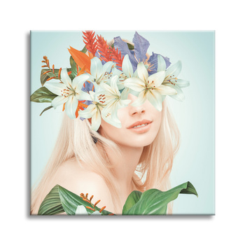Canvas Print Smiling Girl Flowers Spring 90X90 cm