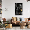 Canvas Print Black Woman Golden Lips Eyes Pose 80x120 cm