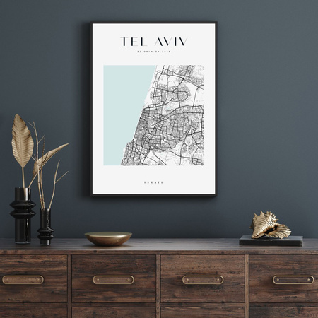 Poster Tel Aviv city map square 40X50 cm + gold frame