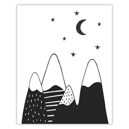 Poster Children's Mountains and Moon 40X50 cm + gold frame