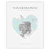 Poster San Francisco city map heart 40X50 cm + gold frame