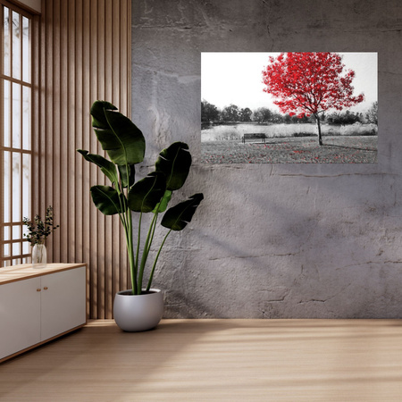 Canvas Print Gray Red Leaves Contrast 100x80 cm