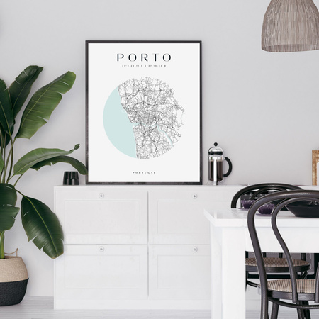 Poster Porto city map circle 40X50 cm + gold frame