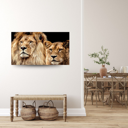 Canvas Print Portrait of Lion Pair Wilderness Couple 100x80 cm