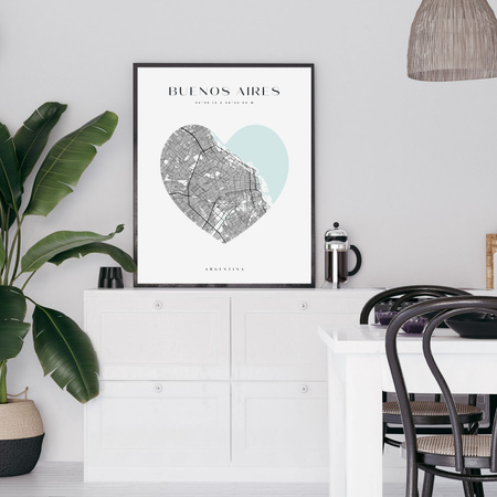Poster Buenos Aires city map heart 40X50 cm + gold frame
