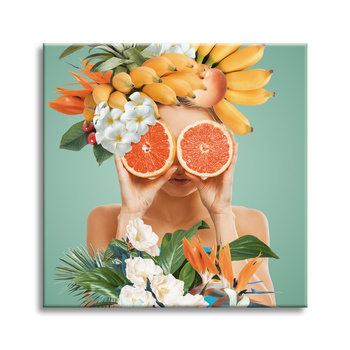 Canvas Print Harmony of Nature Flowers Woman Fruits 90X90 cm