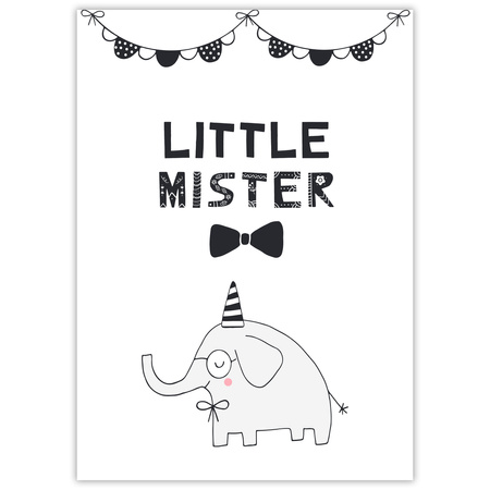 Little mister Birthday Poster 50X70 cm + gray stone frame