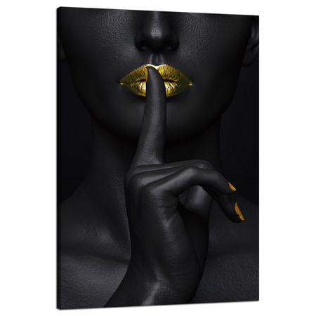 Canvas Print Black Woman Silence Golden Lips 80x120 cm