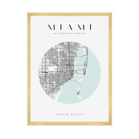 Poster Miami city map circle 40X50 cm + gold frame