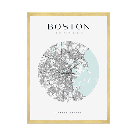 Poster Boston city map circle 40X50 cm + gold frame